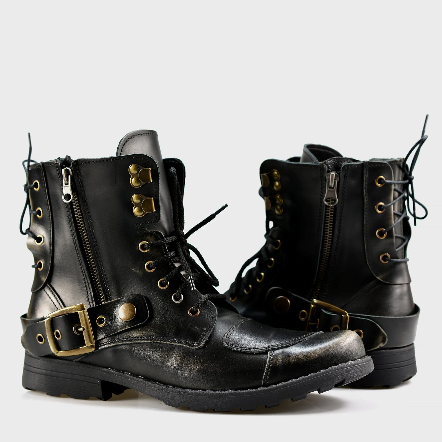 Black BS Leather Men’s Motorcycle Boots – Chad | KarolShoes