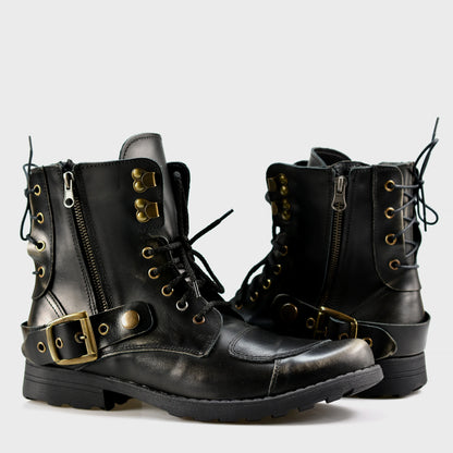 Black BS Leather Men’s Motorcycle Boots – Chad | KarolShoes