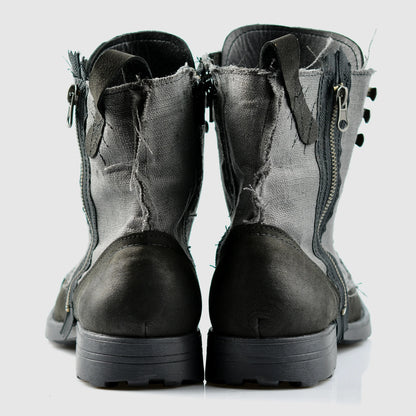 Handmade Men’s Leather & Linen Boots – Linen Black | KarolShoes