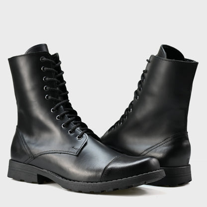 Pánské vysoké kožené boty Corvo – ručně šité černé třševíky | KarolShoes