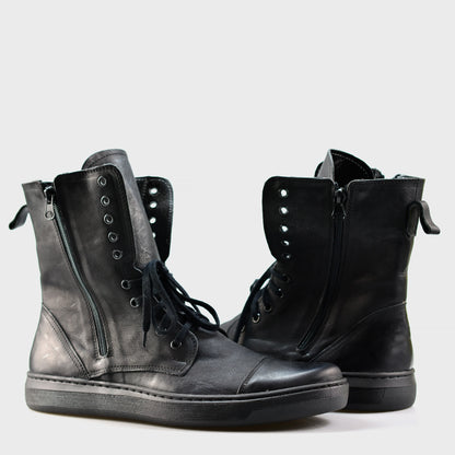 Handgefertigte Schwarze Herren-Combat-Boots aus Leder – Liam | KarolShoes