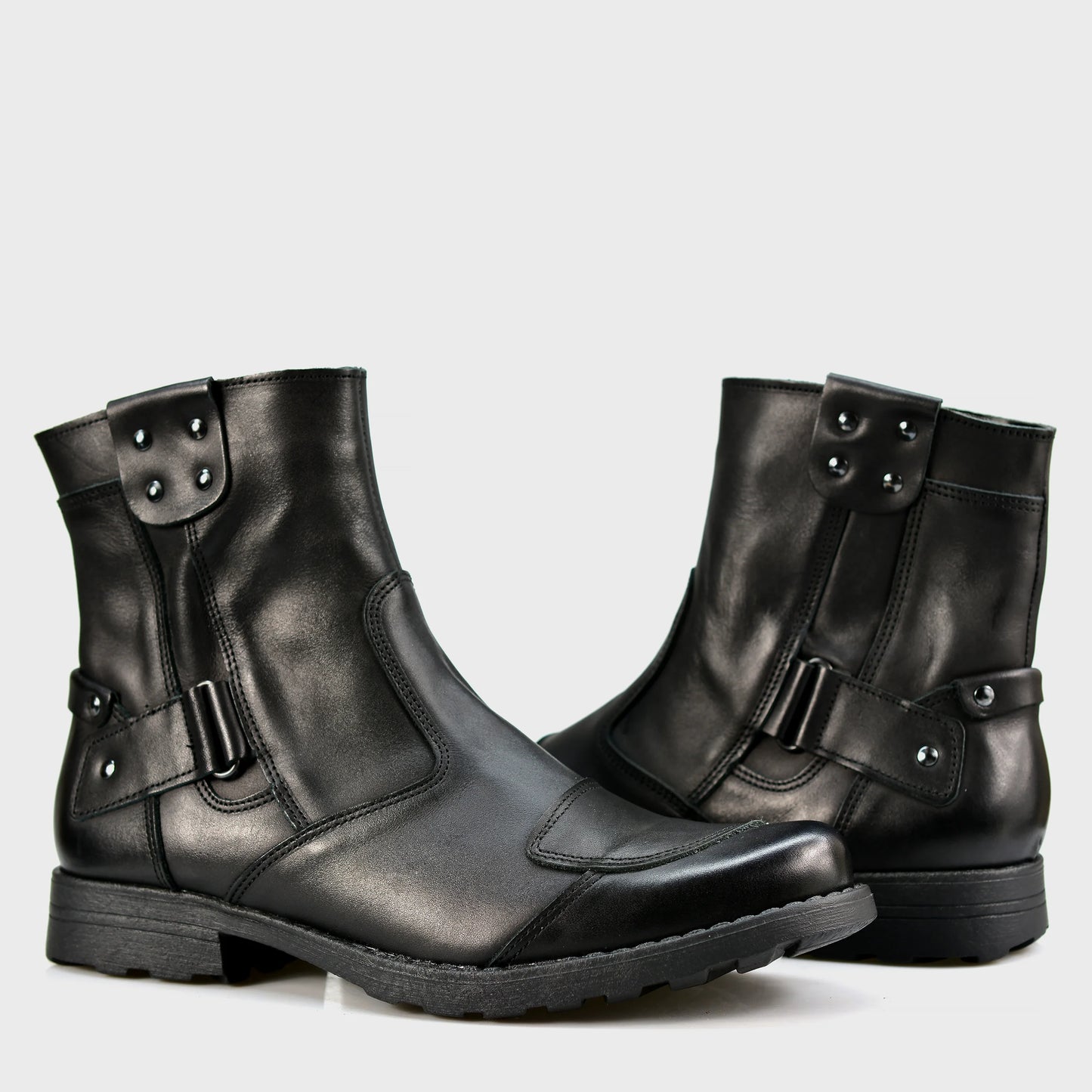 Schwarze Herren-Motorradstiefel aus Leder – Bruce | KarolShoes