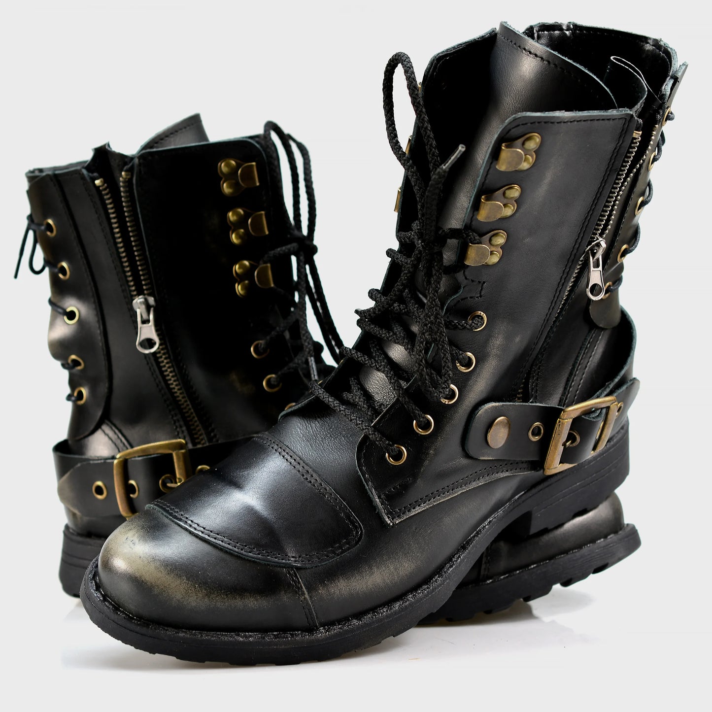 Black BS Leather Men’s Motorcycle Boots – Sonny | KarolShoes