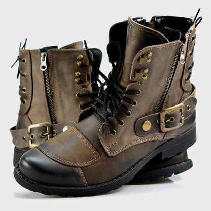 Motocyklové boty All Ride Chad – ručně šité hnědé boty z italské kůže | KarolShoes