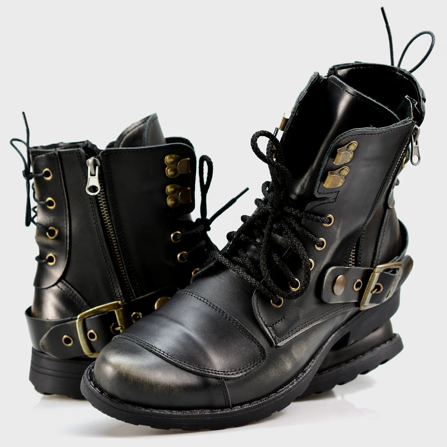 Black BS Leather Men’s Motorcycle Boots – Chad | KarolShoes
