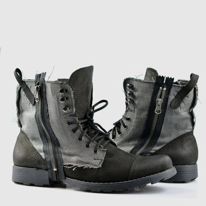 Handmade Men’s Leather & Linen Boots – Linen Black | KarolShoes