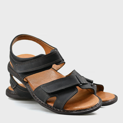Black Leather Men’s Velcro Sandals – Lino | KarolShoes