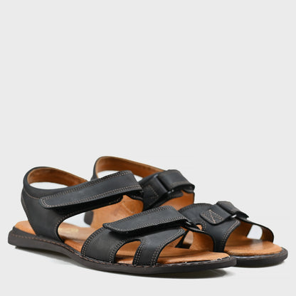 Black Leather Men’s Velcro Sandals – Lino | KarolShoes