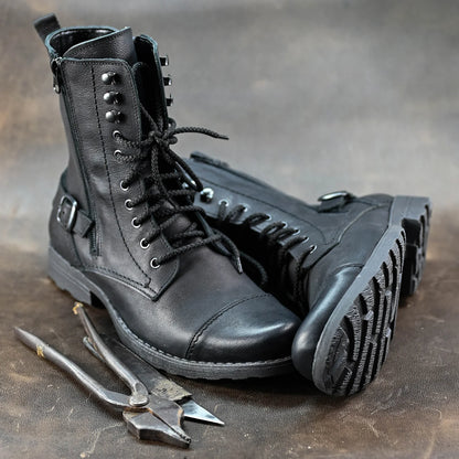 Handmade Black Leather Men’s Combat Boots – Noah | KarolShoes