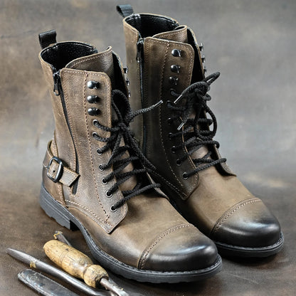 Handgefertigte Braune Herren-Combat-Boots aus Leder – Noah | KarolShoes