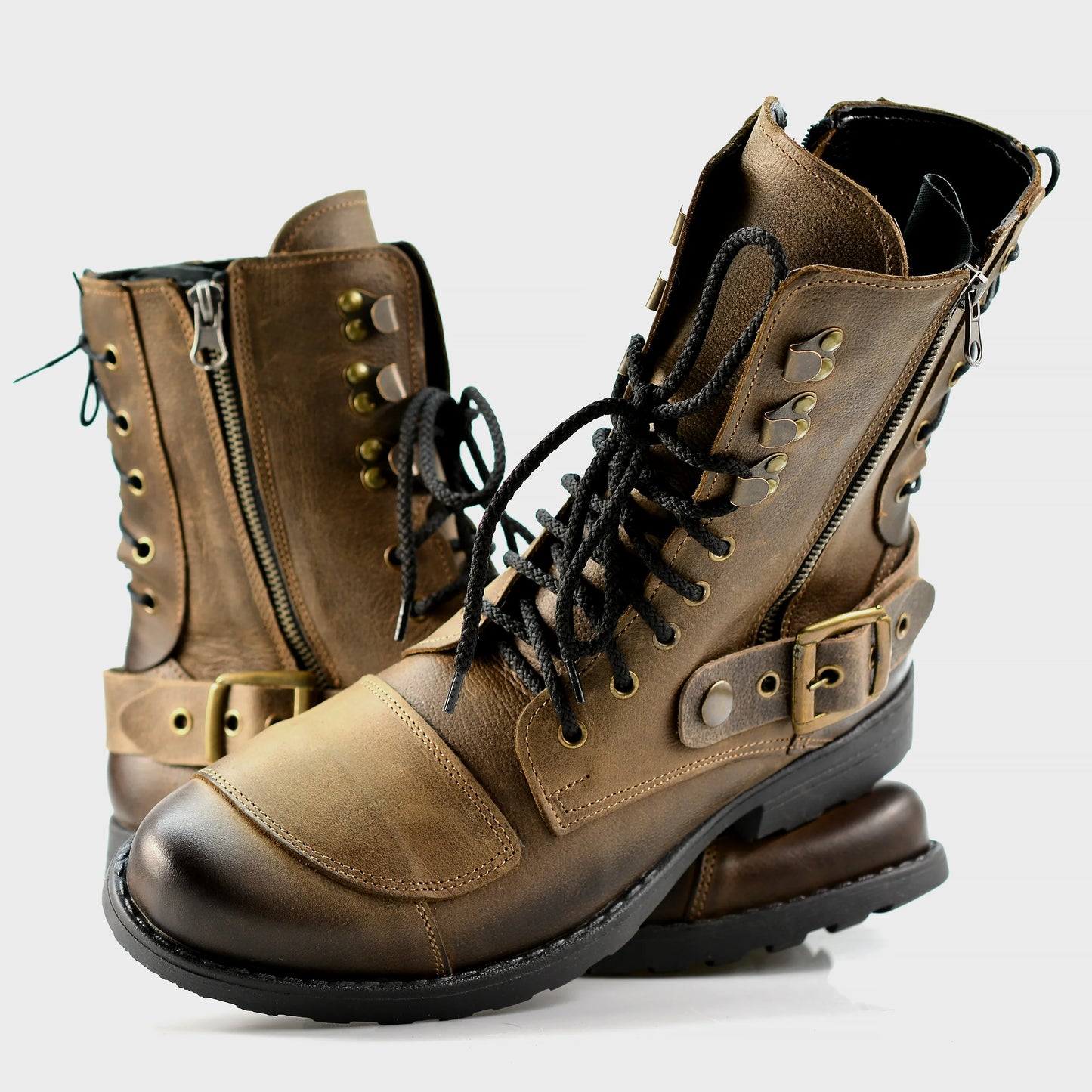 Brown Leather Men’s Motorcycle Boots – Sonny | KarolShoes