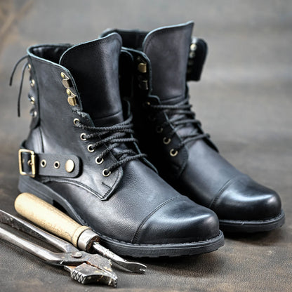 Handmade Black Leather Men’s Combat Boots – Fabian | KarolShoes