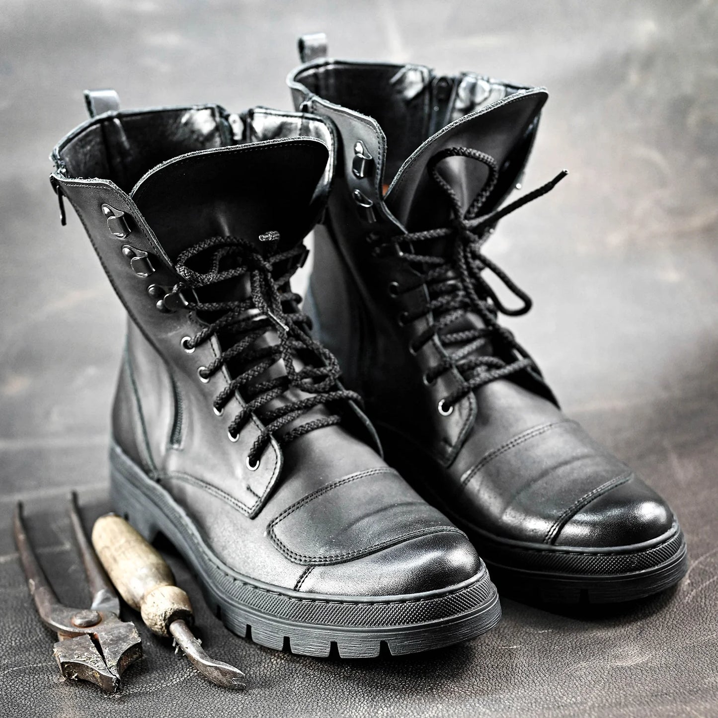 Black Leather Men’s Motorcycle Boots – Gregory | KarolShoes