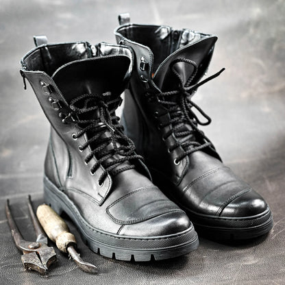 Black Leather Men’s Motorcycle Boots – Gregory | KarolShoes