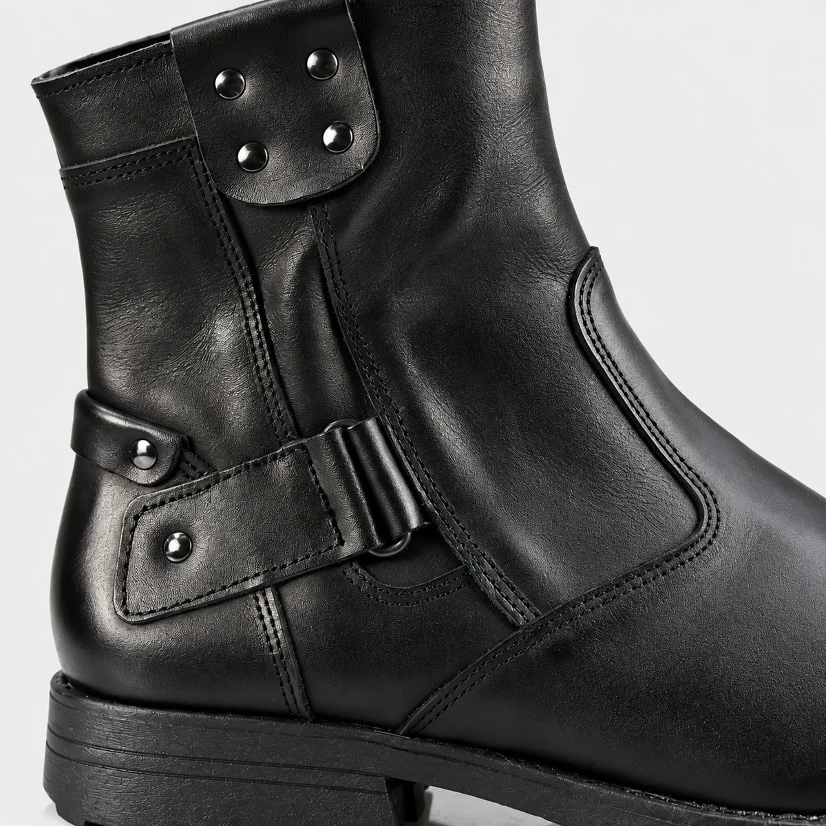 Bruce black leather motorcycle boots for men