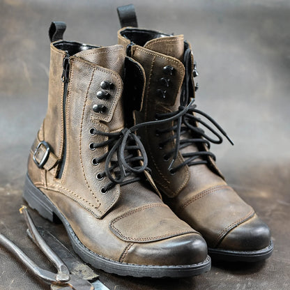 Braune Herren-Motorradstiefel aus Leder – Blake | KarolShoes