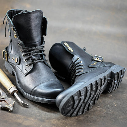 Handmade Black Leather Men’s Combat Boots – Fabian | KarolShoes