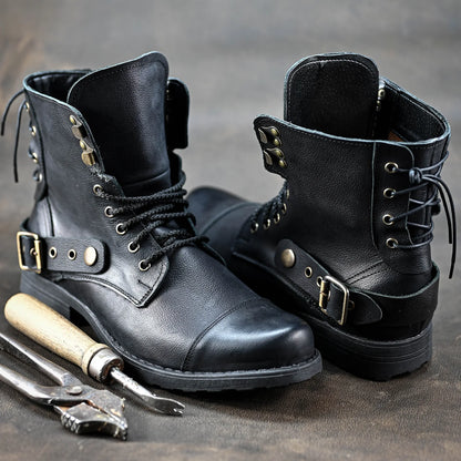 Handmade Black Leather Men’s Combat Boots – Fabian | KarolShoes