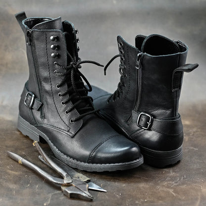 Handmade Black Leather Men’s Combat Boots – Noah | KarolShoes