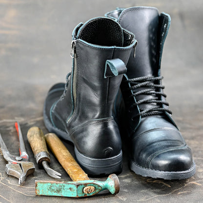 Schwarze Herren-Motorradstiefel aus Leder – Hunter | KarolShoes