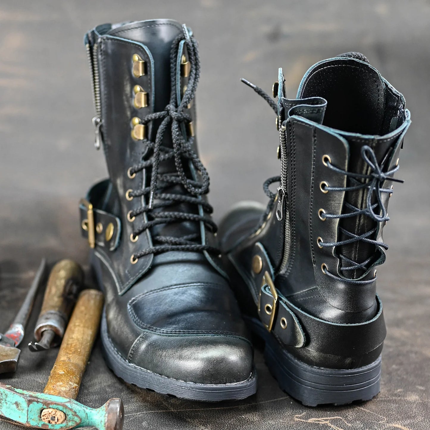 Black BS Leather Men’s Motorcycle Boots – Sonny | KarolShoes