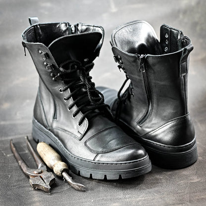 Black Leather Men’s Motorcycle Boots – Gregory | KarolShoes