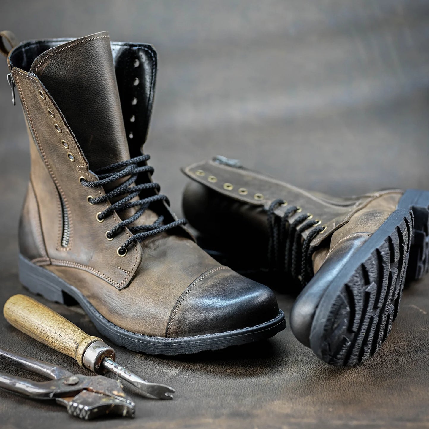 Handmade Brown Leather Men’s Combat Boots – Landon | KarolShoes