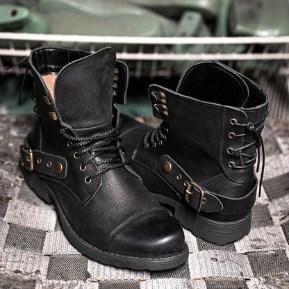 Handmade Black Leather Men’s Combat Boots – Fabian | KarolShoes