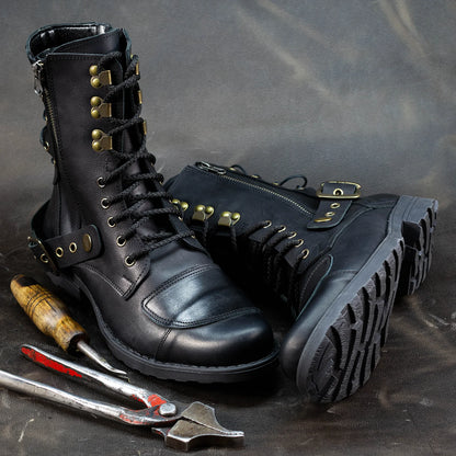 Black Leather Men’s Motorcycle Boots – Sonny | KarolShoes