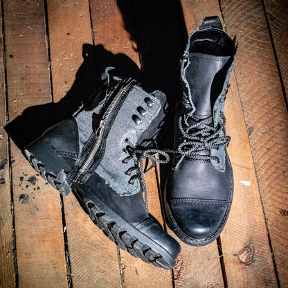 Handmade Men’s Leather & Linen Boots – Linen Black | KarolShoes