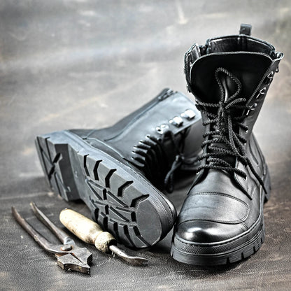 Black Leather Men’s Motorcycle Boots – Gregory | KarolShoes