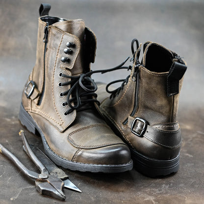 Braune Herren-Motorradstiefel aus Leder – Blake | KarolShoes