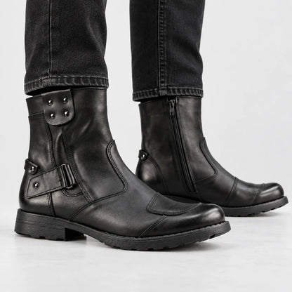Bruce black leather motorcycle boots for men