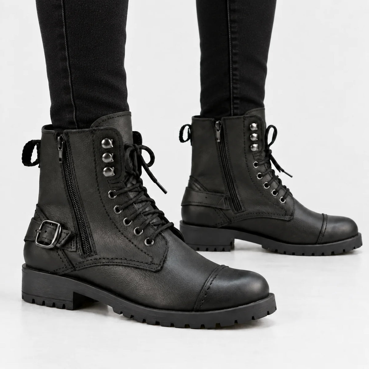 Alexa black leather ankle boots for women