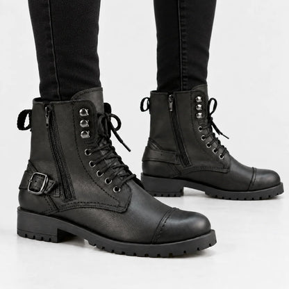 Alexa black leather ankle boots for women