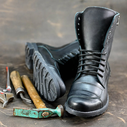 Schwarze Herren-Motorradstiefel aus Leder – Hunter | KarolShoes