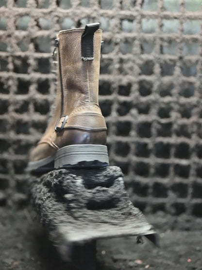 Handgefertigte Braune Herren-Combat-Boots aus Leder – Noah | KarolShoes